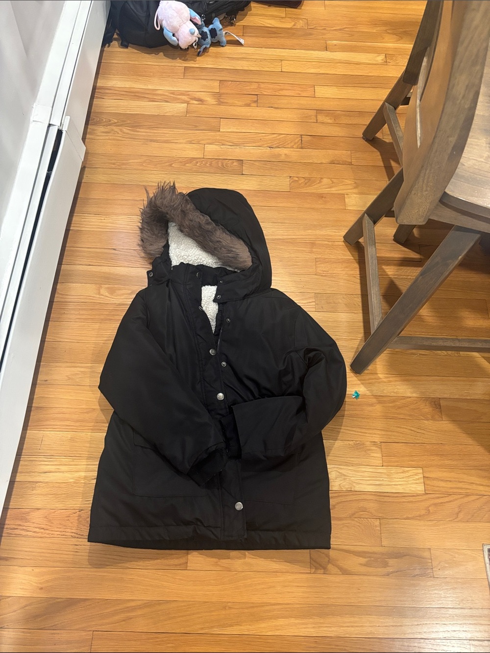 Old Navy Black Hooded Puffer Coat with Faux-Fur Trim